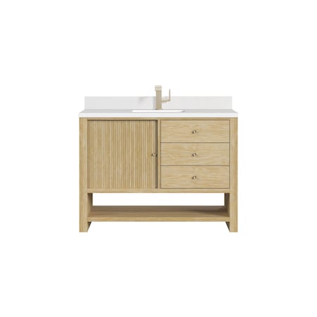 James Martin Vanities Single 48'' Single Vanity, Sunwashed Oak w/ Single Hole 3 CM White Zeus Quartz Top & Backsplash D404-V48-SWO-1WZ